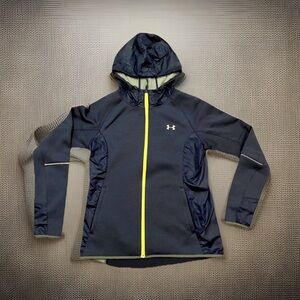 Under Armour Cold Gear Yellow Zipper Jacket Hooded Reflective Accents 👍Holes SzM